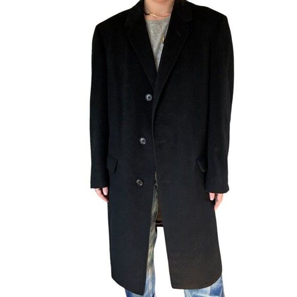 Vintage Mens Black 100% Cashmere Soft Preppy Trench Coat sz 42L - Picture 6 of 12